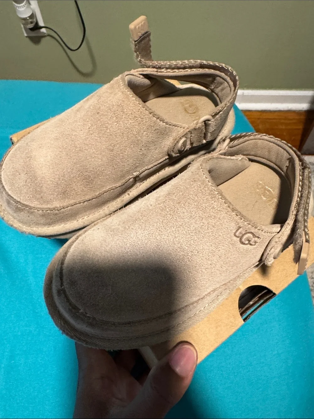 UGG Kids Tan Suede Slip-On Clog with Back Strap